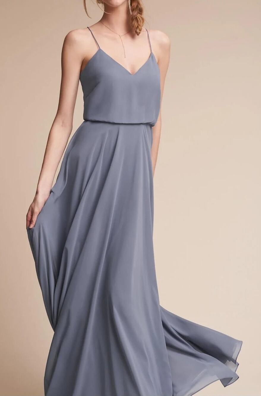 Jenny Yoo Chiffon Dress Evening Gown Size 4 Stormy Gray Blue Bridesmaid Wedding